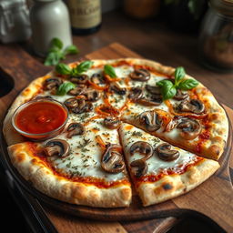 A mouthwatering onion and mushroom pizza, featuring a beautifully baked golden thin crust