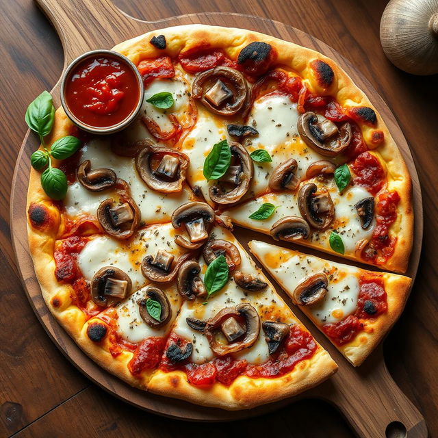 A mouthwatering onion and mushroom pizza, featuring a beautifully baked golden thin crust