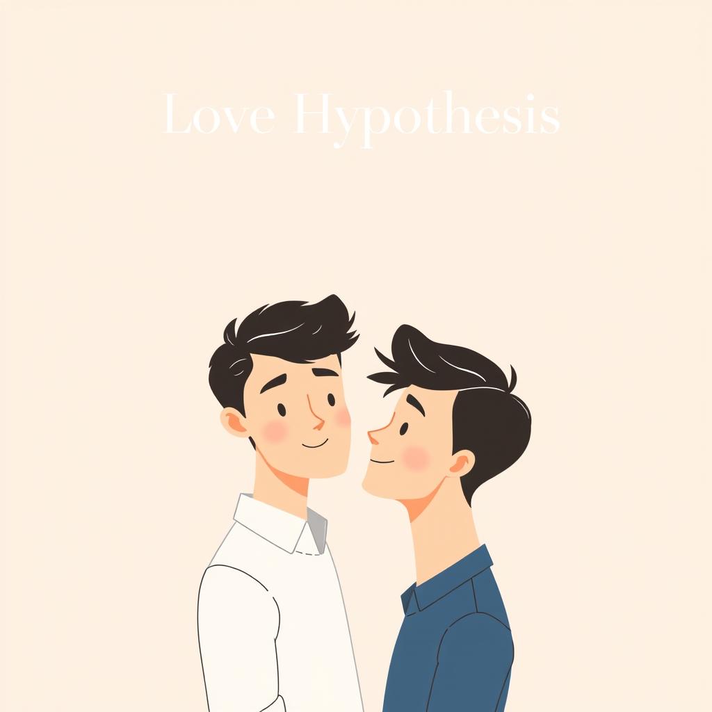 A minimalist book cover design inspired by the style of "Love Hypothesis" featuring two male characters representing a gay couple