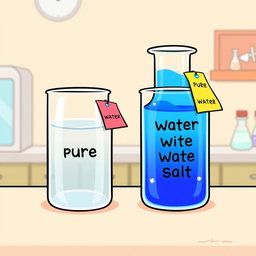 A cartoonish illustration featuring two beakers