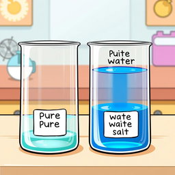 A cartoonish illustration featuring two beakers