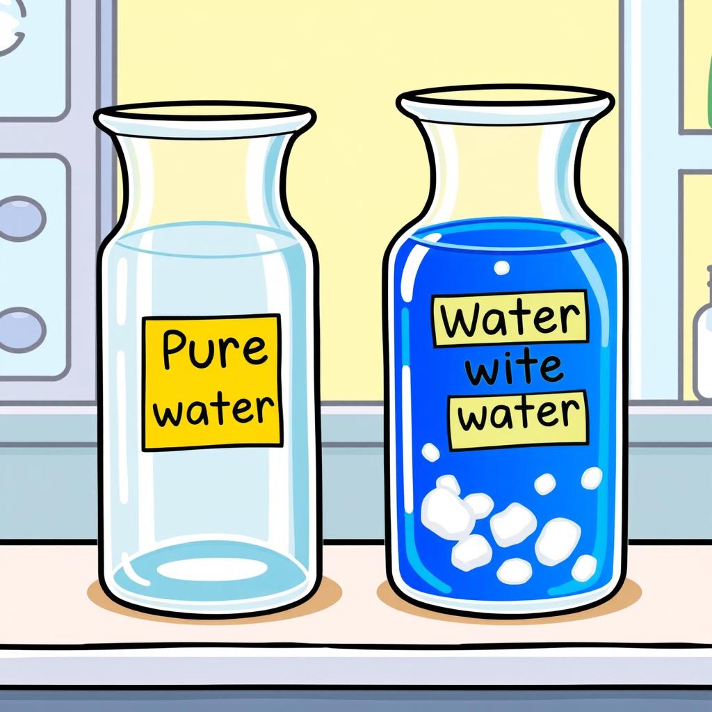 A cartoonish illustration featuring two beakers