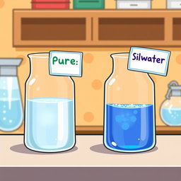 A cartoonish illustration featuring two beakers