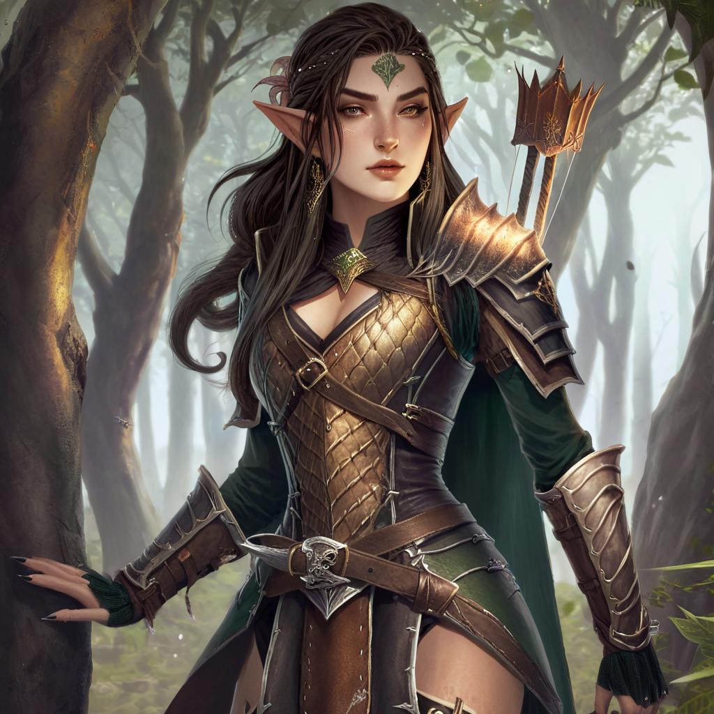 high elf pirate female, dark hair and faire skin with facial scars