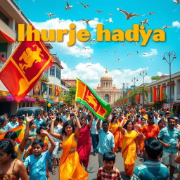 A vibrant celebration of Sri Lanka's Independence Day, featuring a diverse and colorful street parade in the heart of Colombo