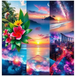 A creative collage of stunning and vibrant images, blending various elements seamlessly