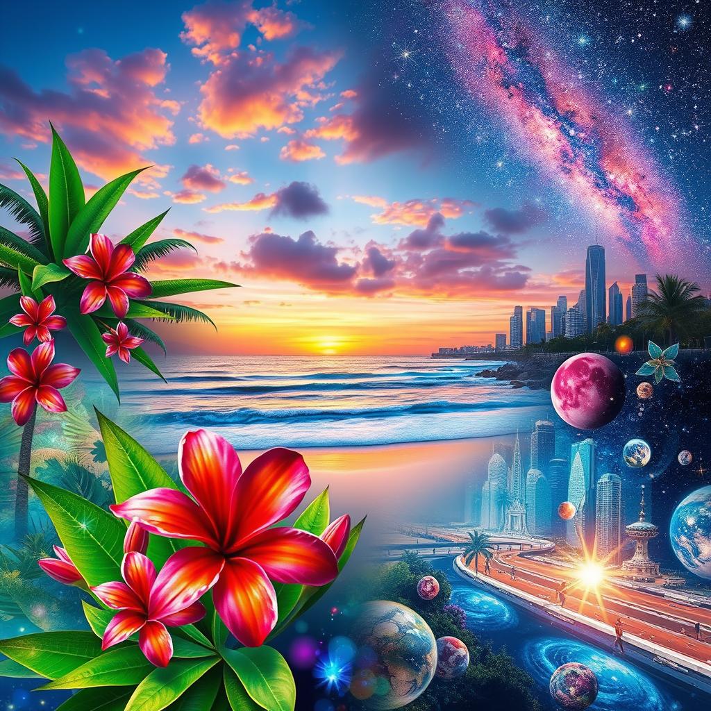 A creative collage of stunning and vibrant images, blending various elements seamlessly
