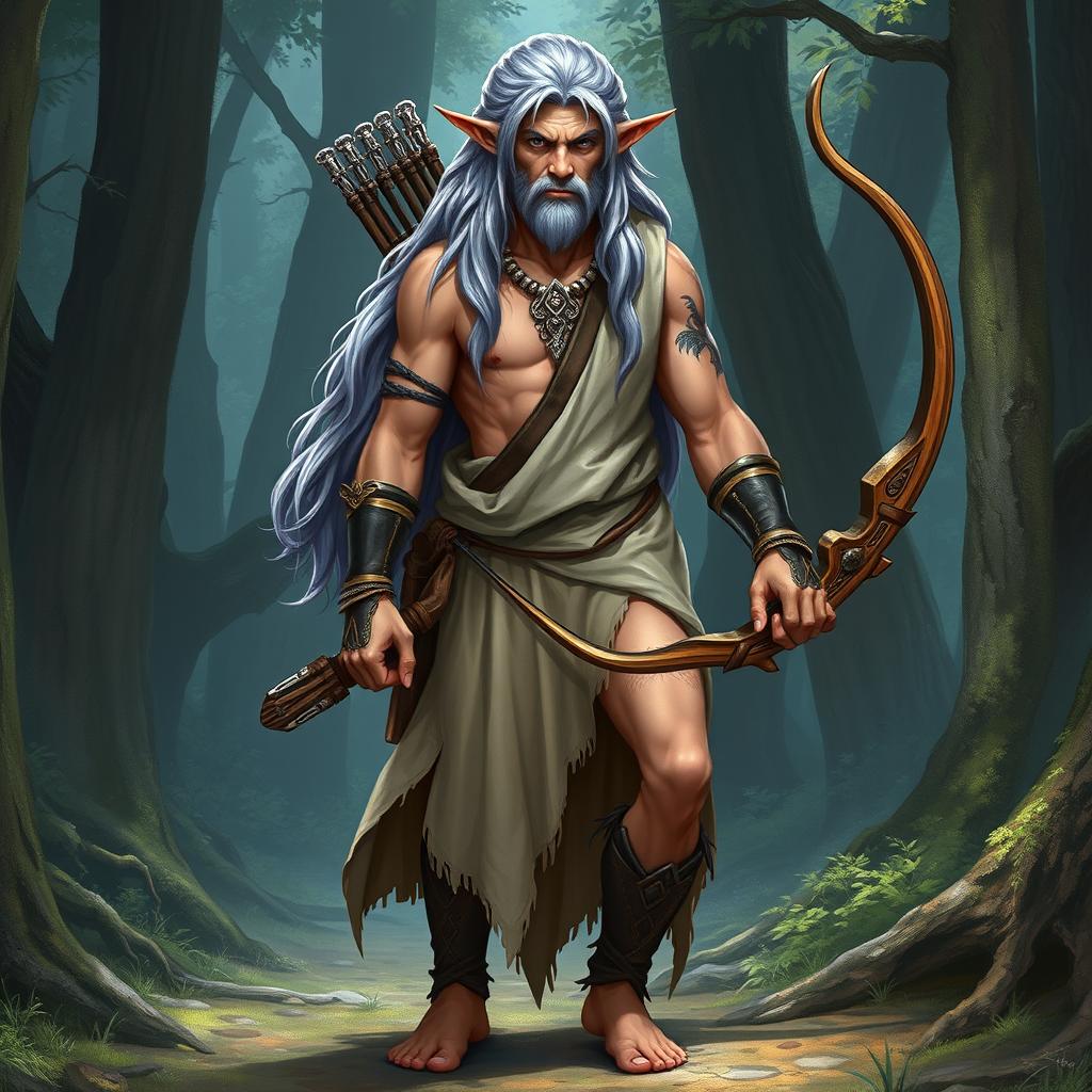 A very handsome Firbolg in the style of Dungeons and Dragons, age 20, youthful for his race and in the midst of adolescence