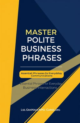 A sleek digital cover design for a business communication book titled 'Master Polite Business Phrases | Boost Your Professional Communication'