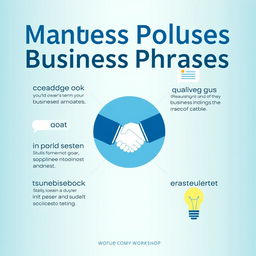 A visually engaging and informative graphic titled 'Master Polite Business Phrases | Boost Your Professional Communication'