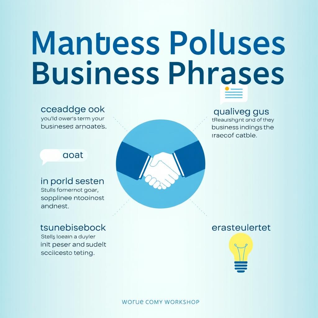 A visually engaging and informative graphic titled 'Master Polite Business Phrases | Boost Your Professional Communication'