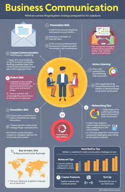A visually appealing infographic illustrating various business communication strategies specifically designed for students