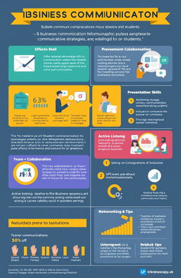 A visually appealing infographic illustrating various business communication strategies specifically designed for students
