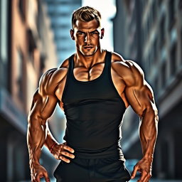 A muscular man standing confidently, showcasing an impressive physique with well-defined muscles