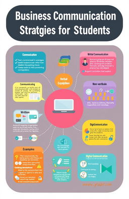 An educational infographic showcasing various business communication strategies for students
