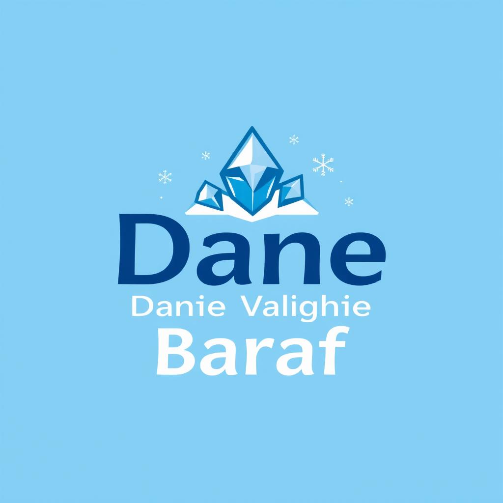 A simple logo design for the brand 'Dane Vaghie Baraf', featuring a stylized representation of ice crystals, snowflakes, and a blue color palette that evokes a cool, fresh feeling
