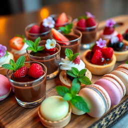 A beautifully arranged gourmet dessert platter featuring a variety of exquisite desserts
