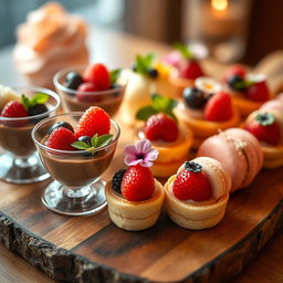 A beautifully arranged gourmet dessert platter featuring a variety of exquisite desserts