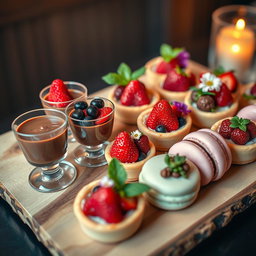 A beautifully arranged gourmet dessert platter featuring a variety of exquisite desserts