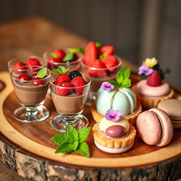 A beautifully arranged gourmet dessert platter featuring a variety of exquisite desserts