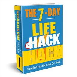 An eye-catching eBook cover design for 'The 7-Day Life Hack' featuring bold, modern typography