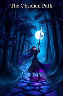 A captivating anime-style cover page for a fantasy novel titled 'The Obsidian Path'