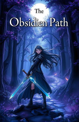 A captivating anime-style cover page for a fantasy novel titled 'The Obsidian Path'