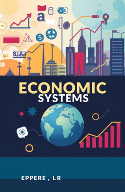 An engaging book cover design focused on economic systems, featuring symbols representing various economic concepts like supply and demand curves, currency, and graphs