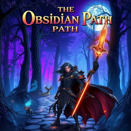 A captivating anime-style cover page for a fantasy novel titled 'The Obsidian Path'