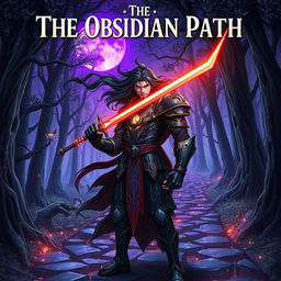 A captivating anime-style cover page for a fantasy novel titled 'The Obsidian Path'