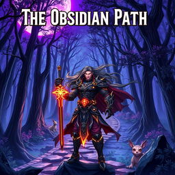 A captivating anime-style cover page for a fantasy novel titled 'The Obsidian Path'