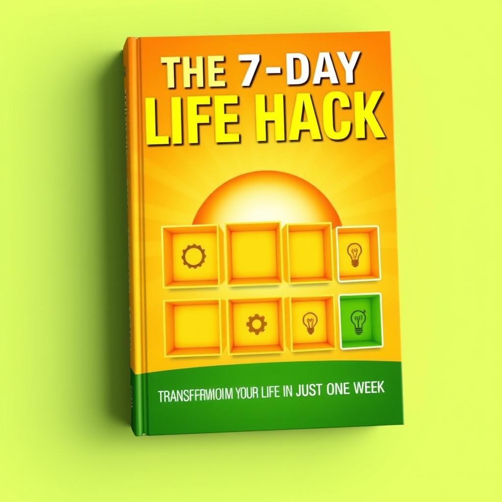 A vibrant and engaging book cover design for a self-help book titled 'The 7-Day Life Hack'