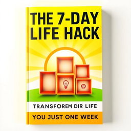 A vibrant and engaging book cover design for a self-help book titled 'The 7-Day Life Hack'