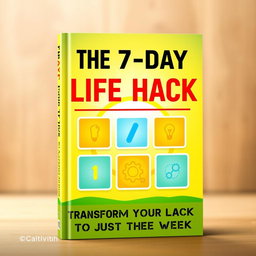 A vibrant and engaging book cover design for a self-help book titled 'The 7-Day Life Hack'