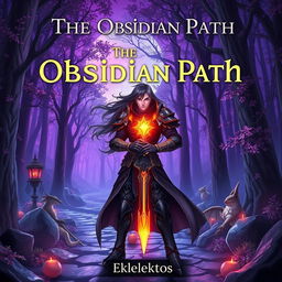 A captivating anime-style cover page for a fantasy novel titled 'The Obsidian Path' by the author Eklektos