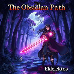 A captivating anime-style cover page for a fantasy novel titled 'The Obsidian Path' by the author Eklektos