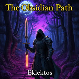 A striking anime-style cover page for a fantasy novel titled 'The Obsidian Path' by the author Eklektos