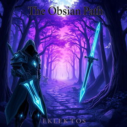 A striking anime-style cover page for a fantasy novel titled 'The Obsidian Path' by the author Eklektos