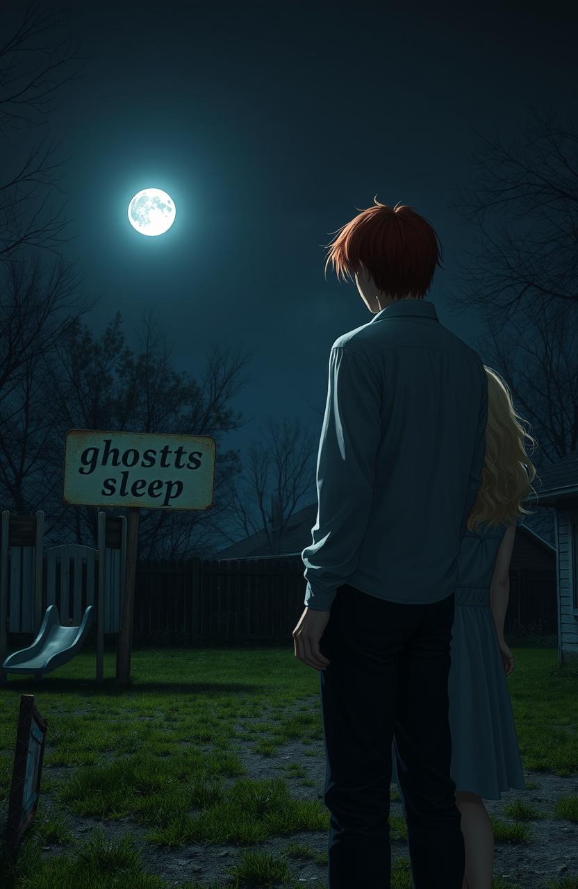 A night scene in an old yard illuminated by the shining moon