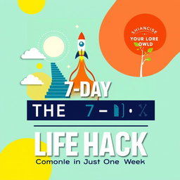 A dynamic and visually appealing eBook cover for 'The 7-Day Life Hack'