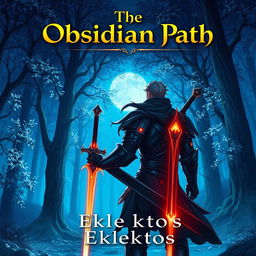 An engaging anime-style cover page for a fantasy novel titled 'The Obsidian Path' by the author Eklektos