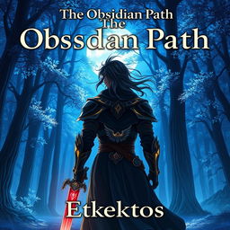 An engaging anime-style cover page for a fantasy novel titled 'The Obsidian Path' by the author Eklektos
