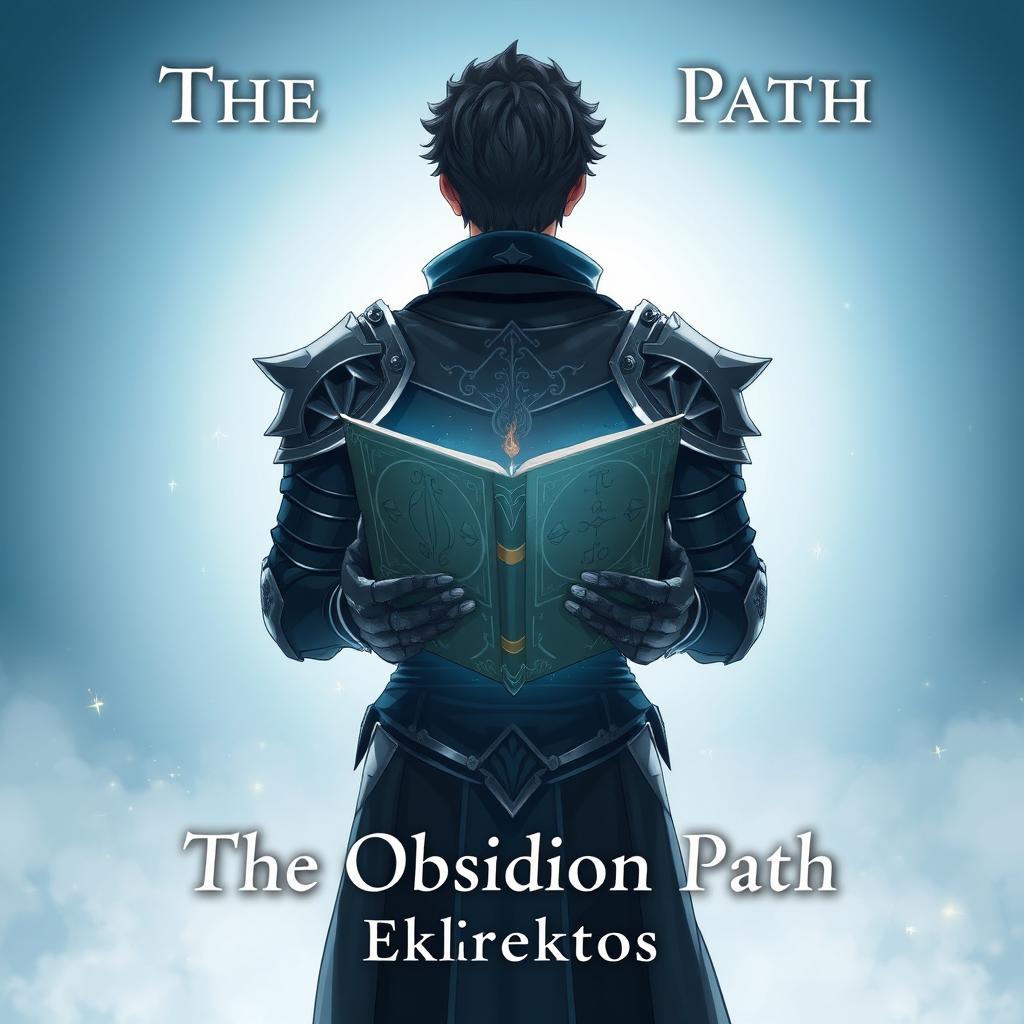 An alluring anime-style cover page for a fantasy novel titled 'The Obsidian Path' by the author Eklektos