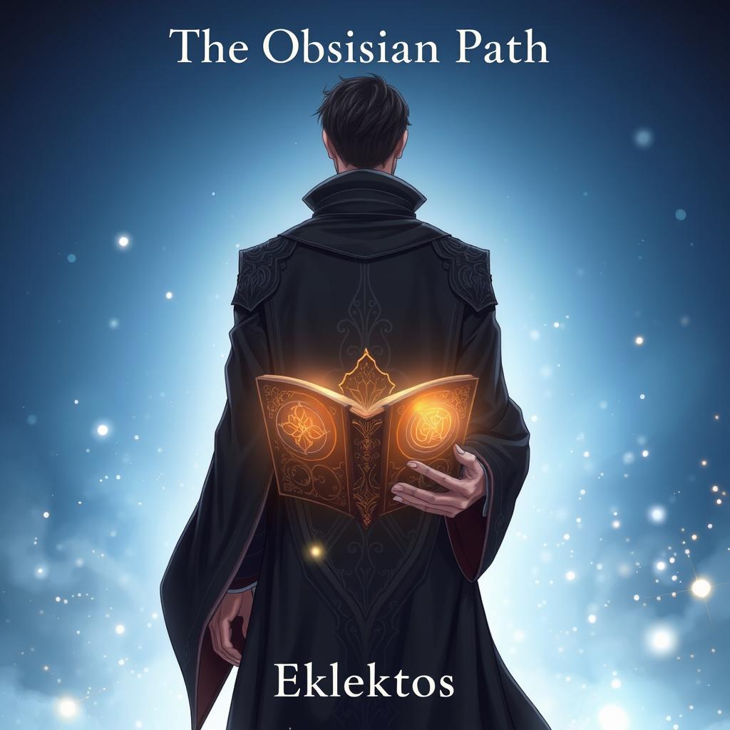 A captivating anime-style cover page for a fantasy novel titled 'The Obsidian Path' by the author Eklektos