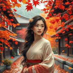 A beautiful and elegant young woman representing the dreams of a Kyoto girl, embodying natural beauty and grace