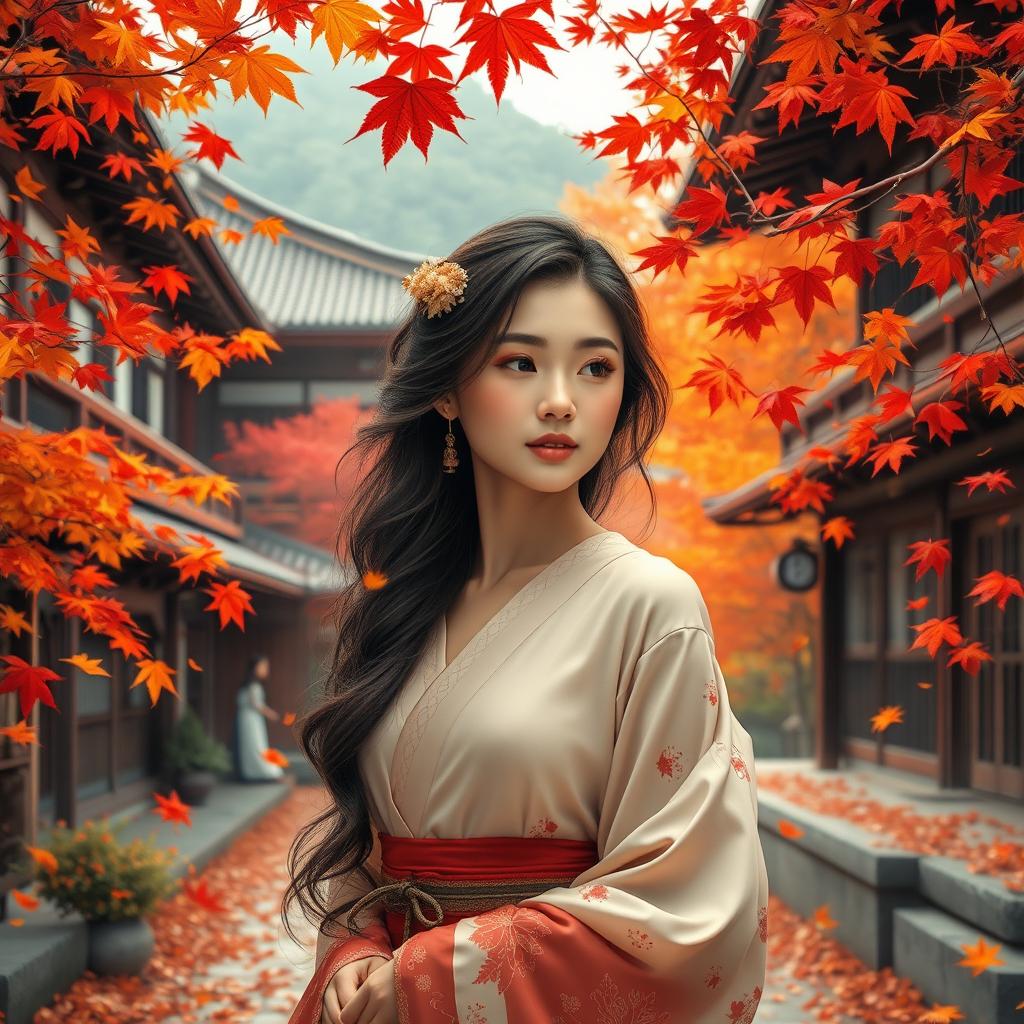 A beautiful and elegant young woman representing the dreams of a Kyoto girl, embodying natural beauty and grace