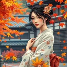 A beautiful and elegant young woman representing the dreams of a Kyoto girl, embodying natural beauty and grace