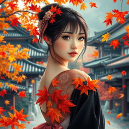 A beautiful and elegant young woman representing the dreams of a Kyoto girl, embodying natural beauty and grace