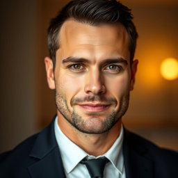 A highly detailed portrait of a man with strong facial features, deep-set eyes, and a chiseled jawline
