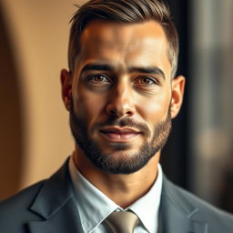 A highly detailed portrait of a man with strong facial features, deep-set eyes, and a chiseled jawline